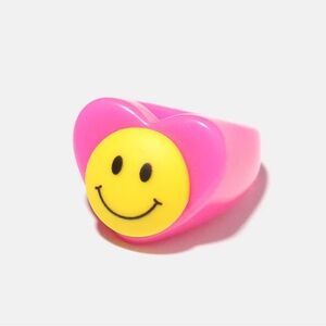 SMILEY FACE Heart Shaped Chunky Oversized Neon Pink Ring